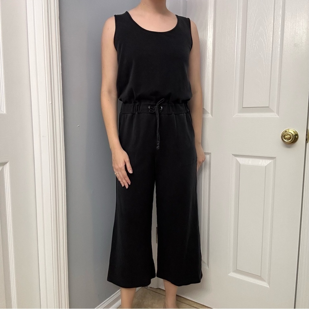 Johnny Was Calme Jumpsuit Cropped Black Wide Leg Summer Casual Size Small